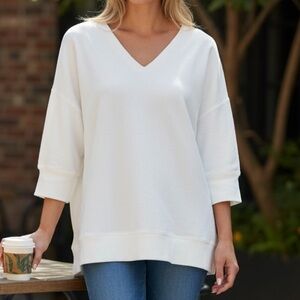 Free People White V-Neck Sweater